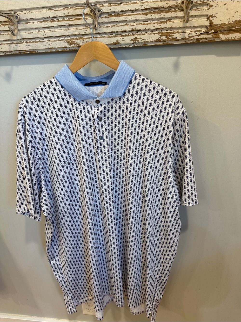 Greyson Blue & White Micro-Pattern‎ Polo - Picture 2 of 7